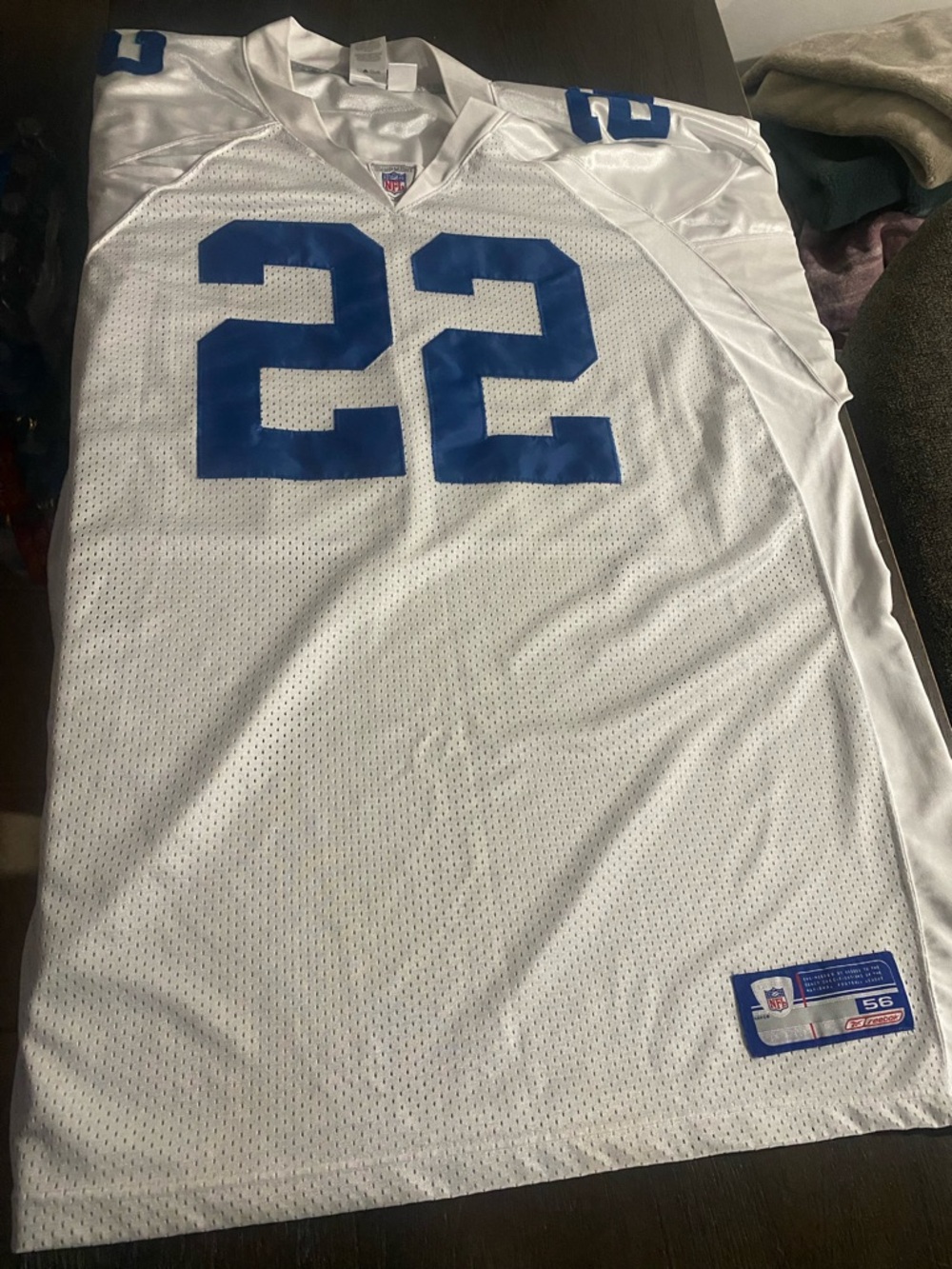 Reebok White Football Jersey with Blue #22